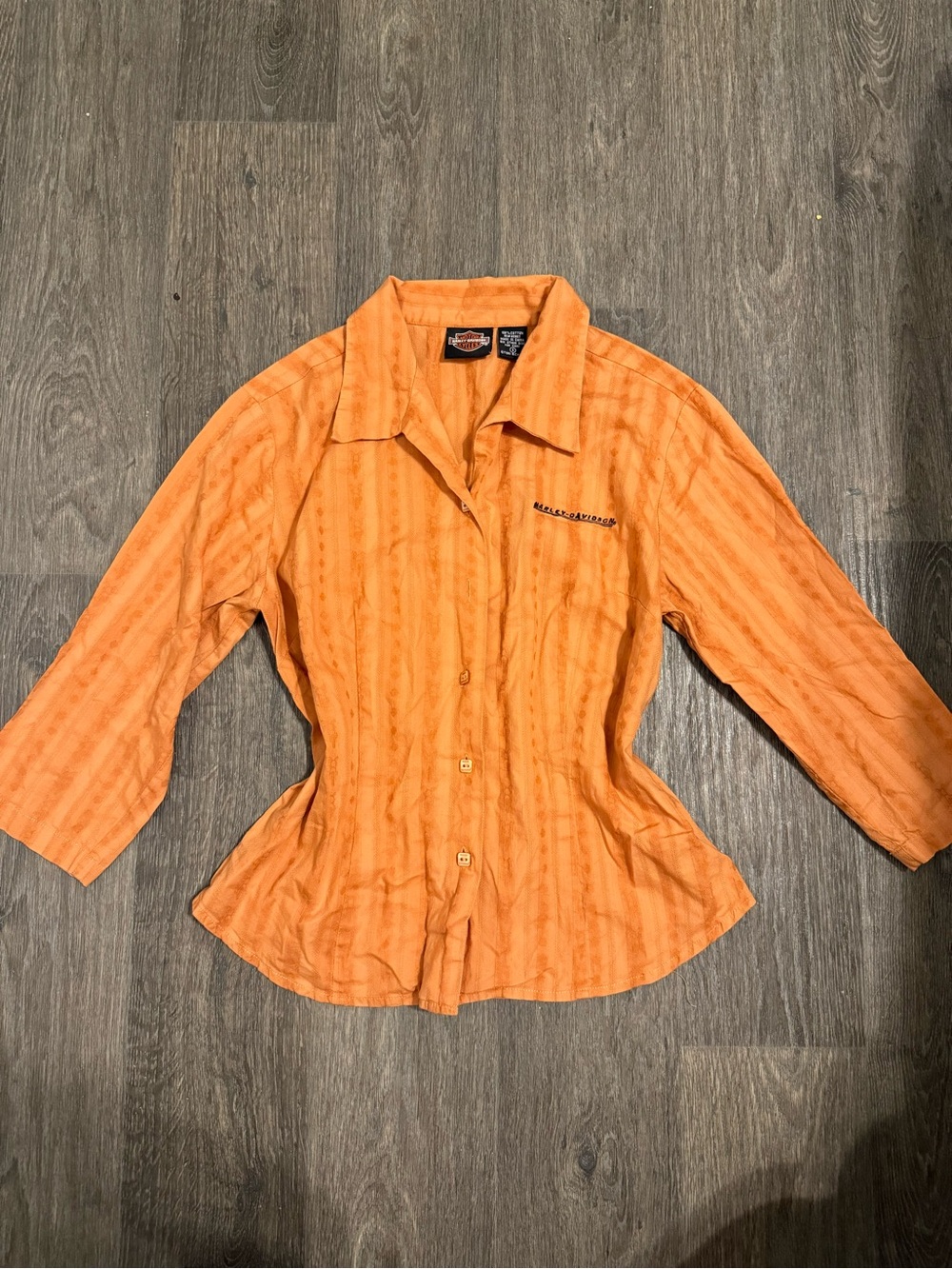 Harley-Davidson Women's Striped Orange Button-Down Blouse